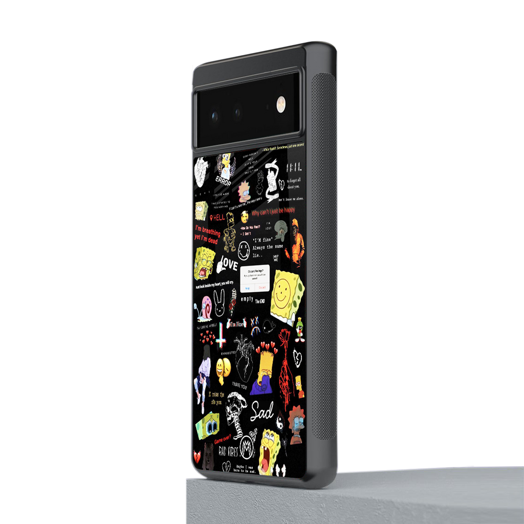 black aesthetic collage back phone cover | glass case for google pixel 6