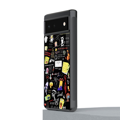 black aesthetic collage back phone cover | glass case for Google Pixel 6A