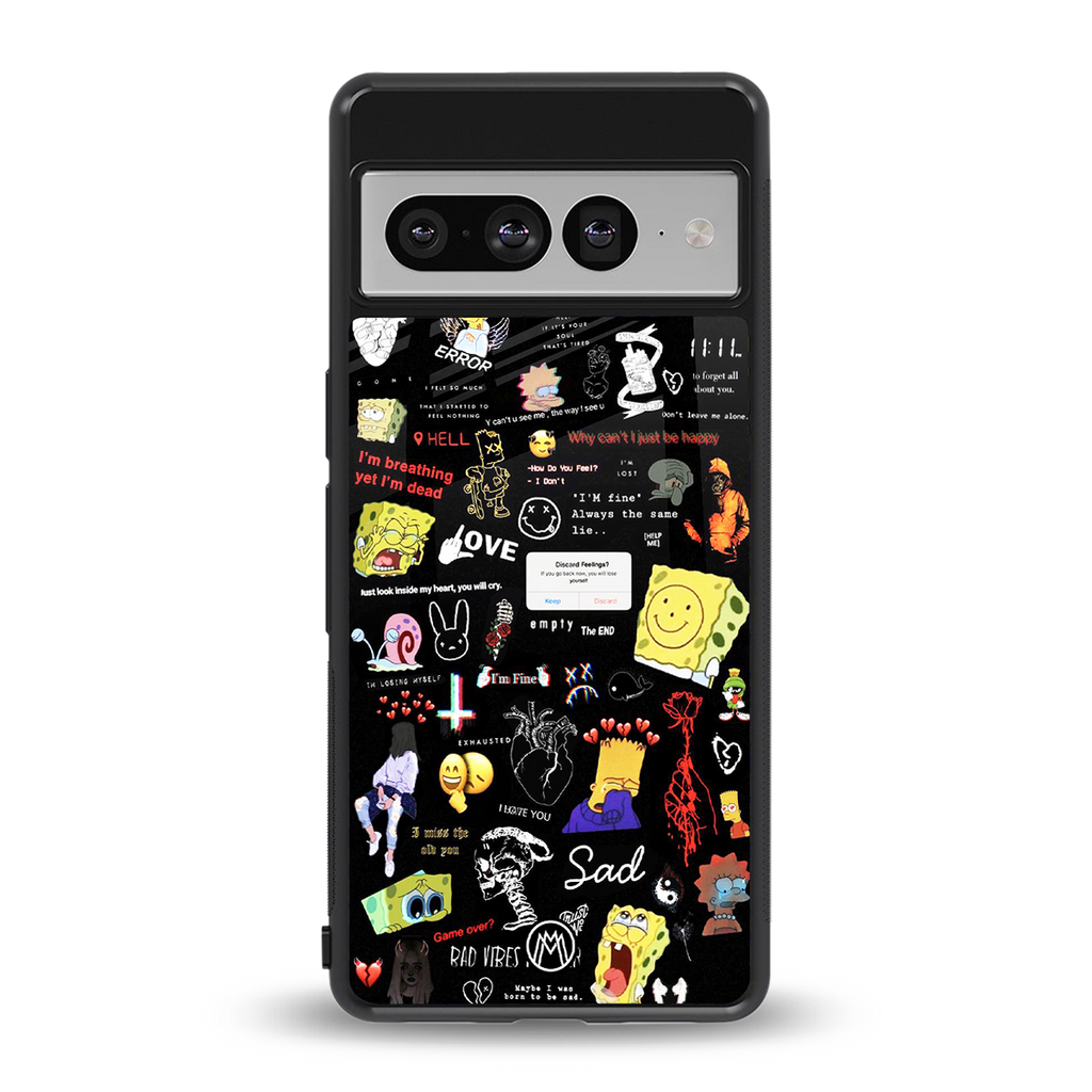 black aesthetic collage back phone cover | glass case for google pixel 7 pro