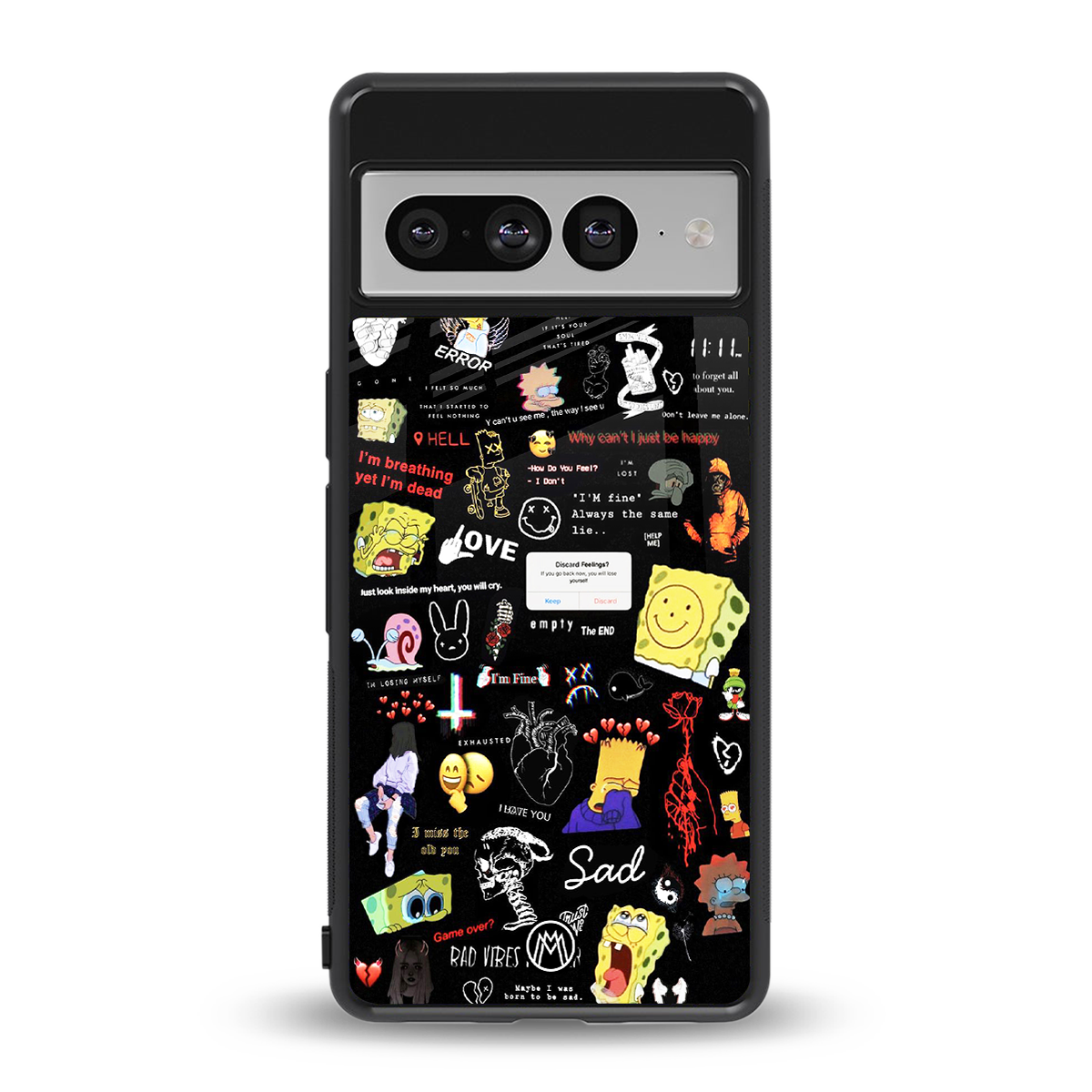 black aesthetic collage back phone cover | glass case for google pixel 7 pro
