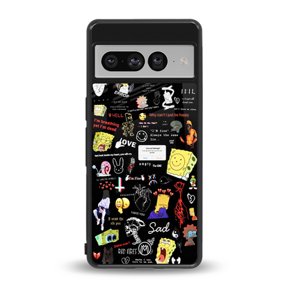 black aesthetic collage back phone cover | glass case for google pixel 7 pro