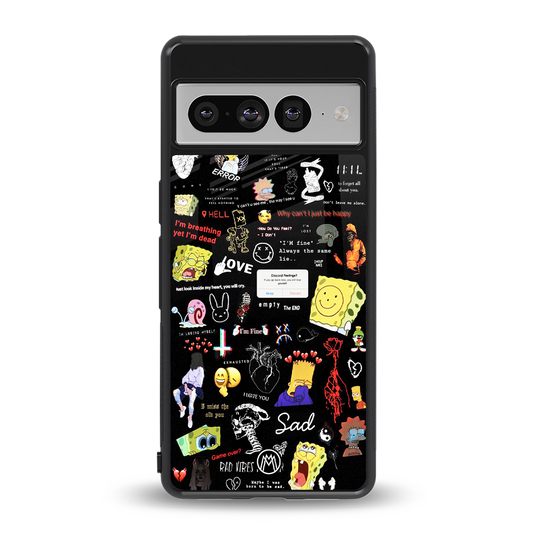 black aesthetic collage back phone cover | glass case for google pixel 7 pro