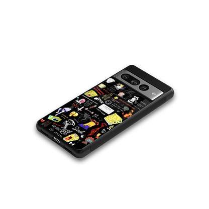 black aesthetic collage back phone cover | glass case for google pixel 7 pro