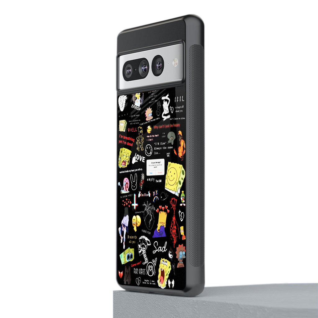 black aesthetic collage back phone cover | glass case for google pixel 7 pro