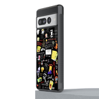 black aesthetic collage back phone cover | glass case for google pixel 7 pro