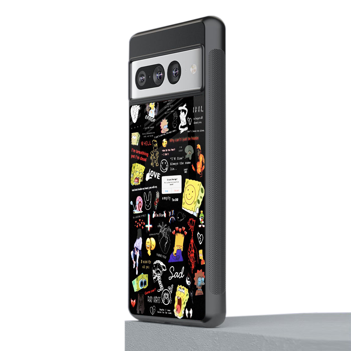 black aesthetic collage back phone cover | glass case for google pixel 7 pro