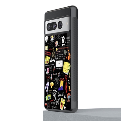 black aesthetic collage back phone cover | glass case for google pixel 7 pro