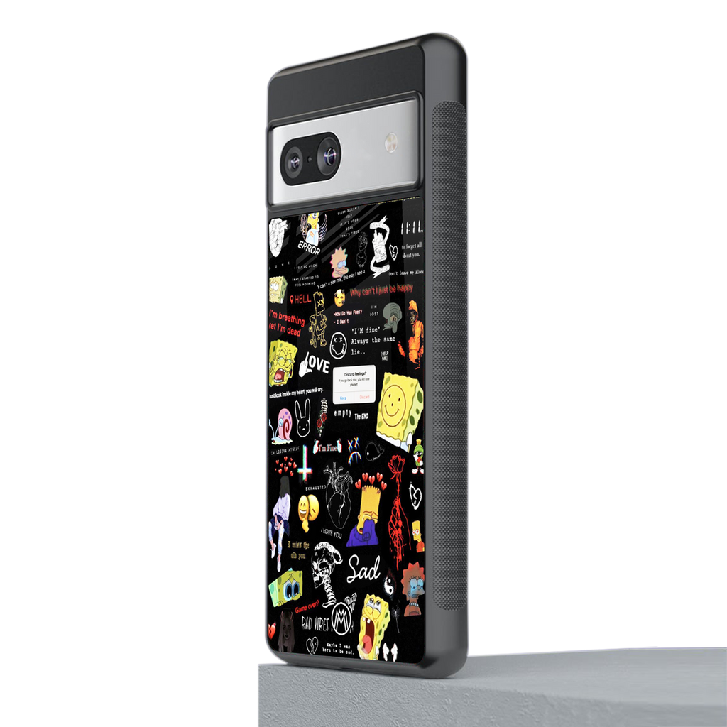 black aesthetic collage back phone cover | glass case for Google Pixel 7