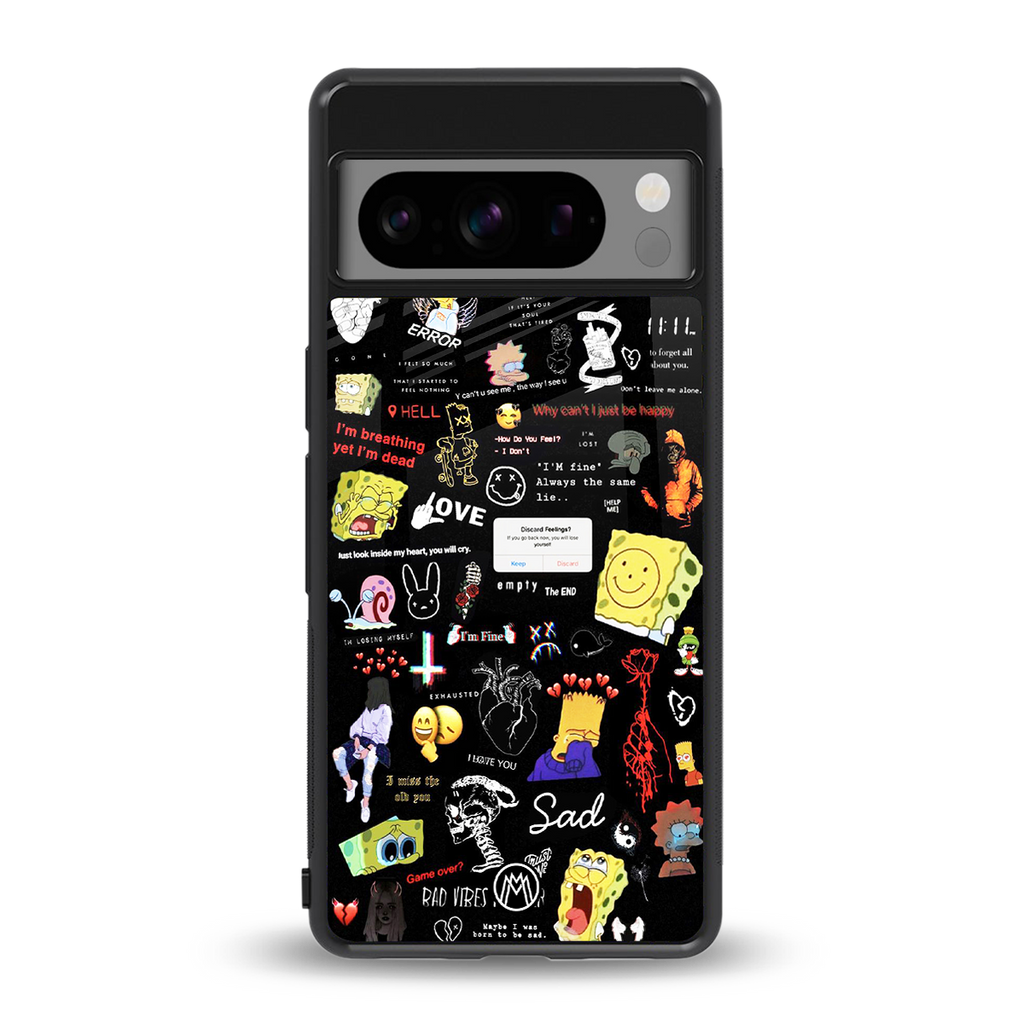 black aesthetic collage back phone cover | glass case for google pixel 8 pro
