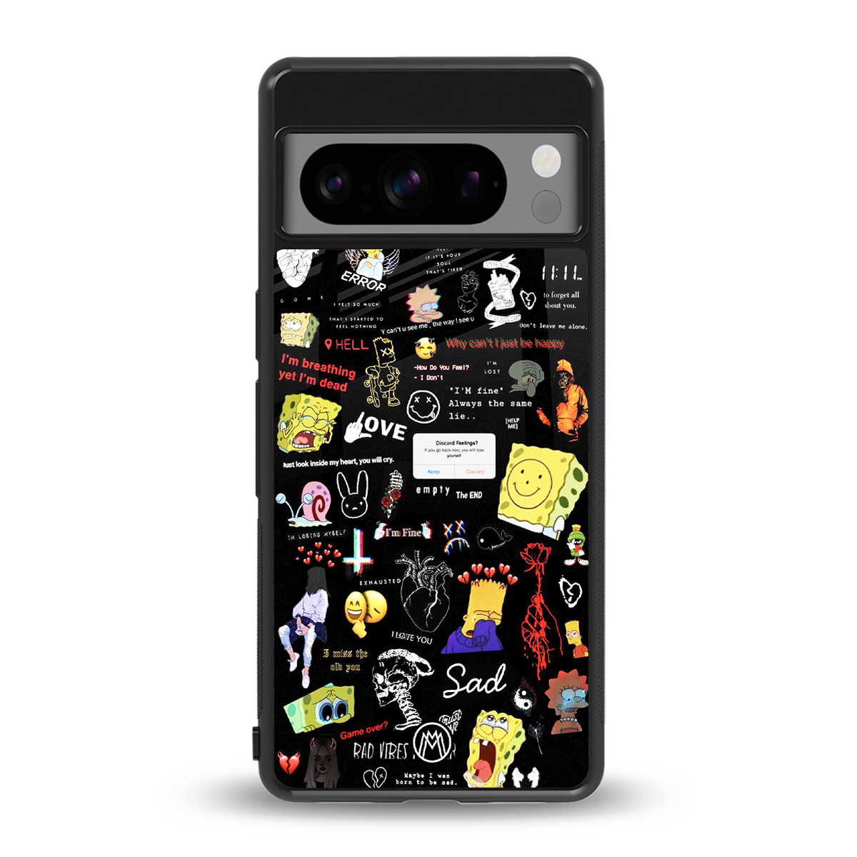 black aesthetic collage back phone cover | glass case for google pixel 8 pro