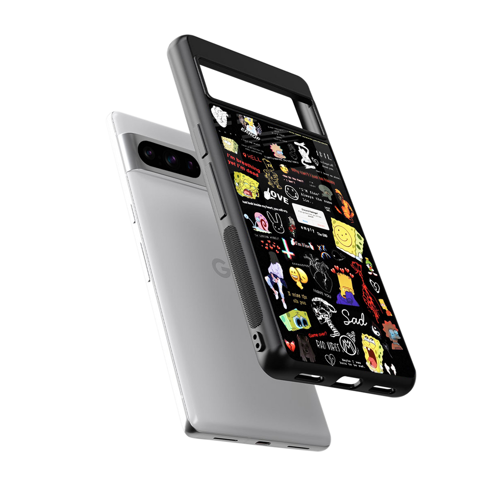 black aesthetic collage back phone cover | glass case for google pixel 8 pro