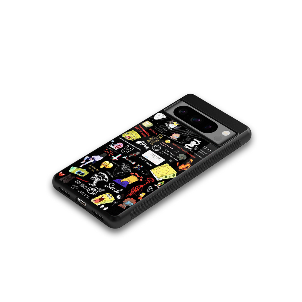 black aesthetic collage back phone cover | glass case for google pixel 8 pro