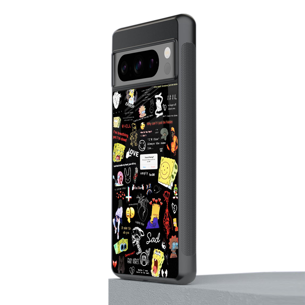black aesthetic collage back phone cover | glass case for google pixel 8 pro