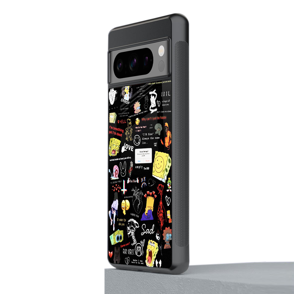 black aesthetic collage back phone cover | glass case for google pixel 8 pro