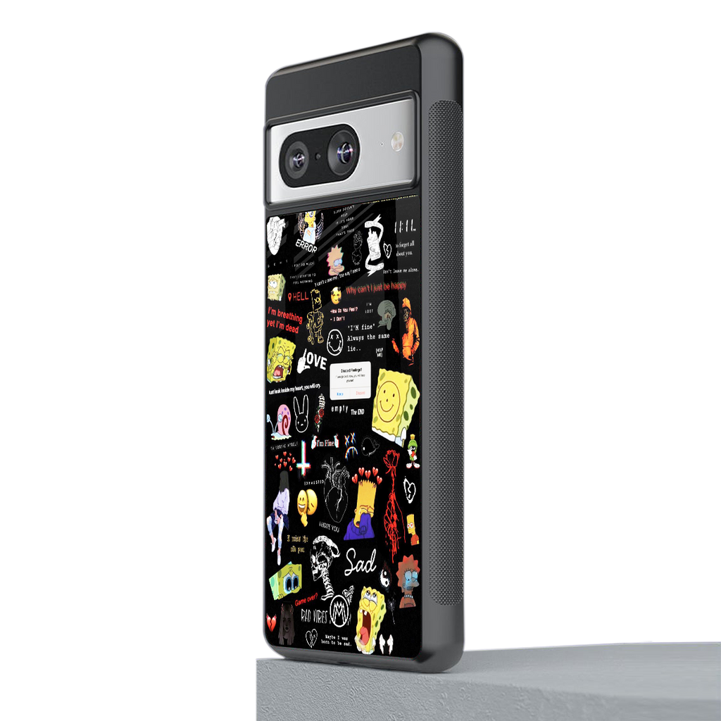 black aesthetic collage back phone cover | glass case for Google Pixel 8