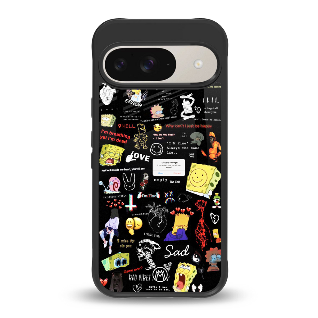black aesthetic collage back phone cover | glass case for google pixel 9