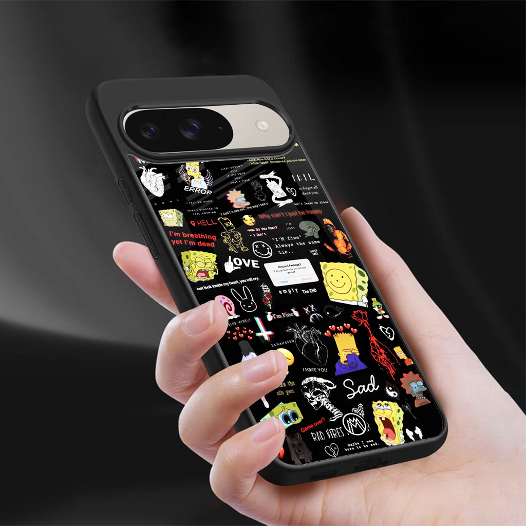black aesthetic collage back phone cover | glass case for google pixel 9