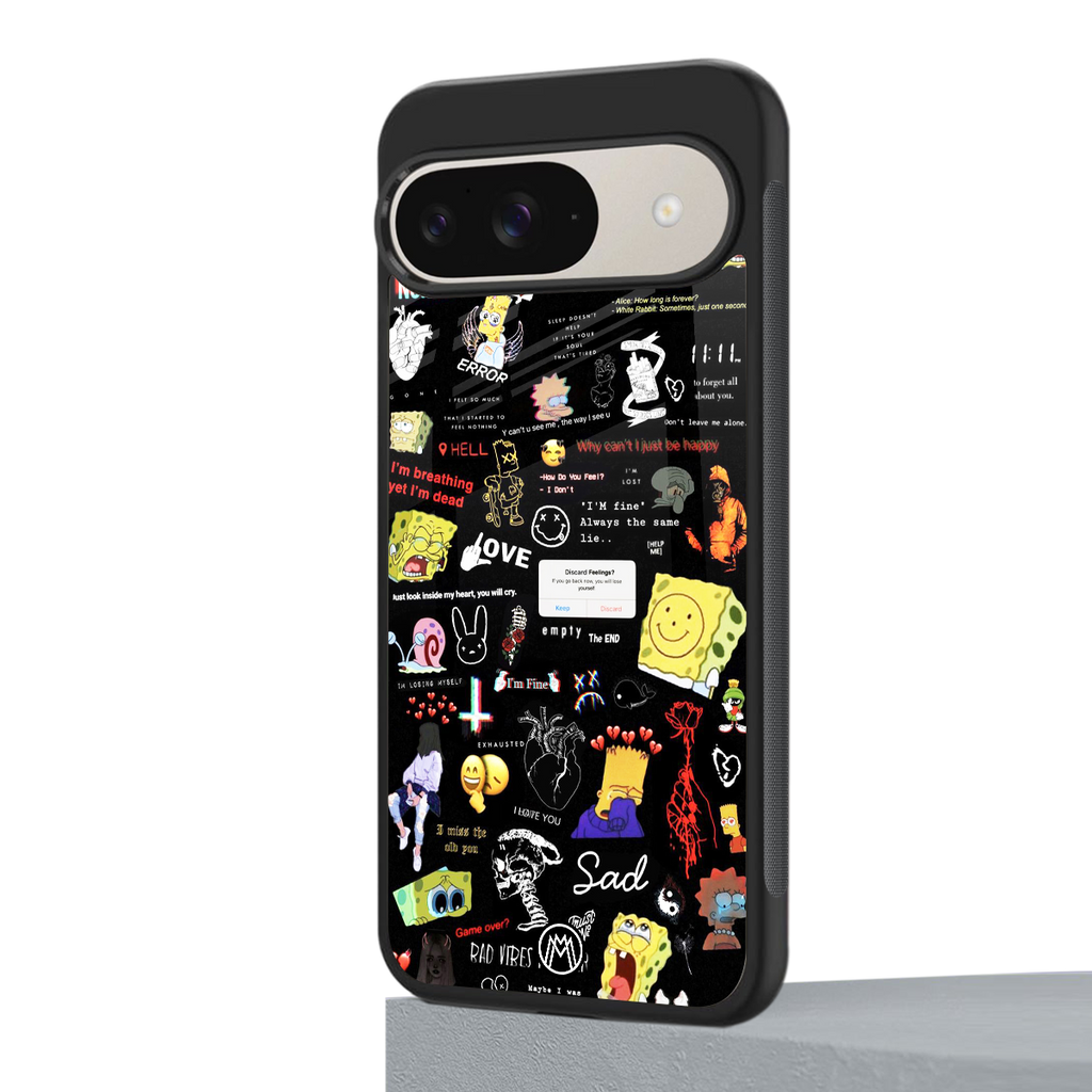 black aesthetic collage back phone cover | glass case for google pixel 9