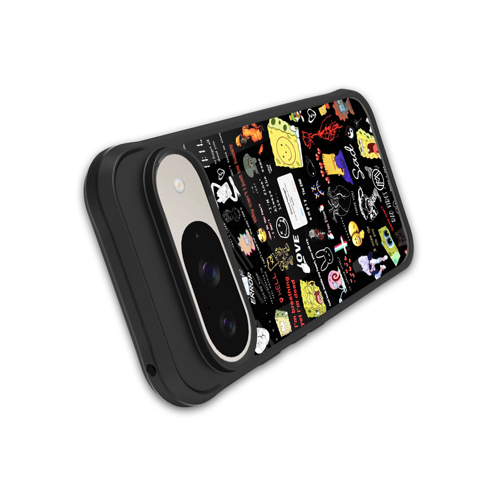 black aesthetic collage back phone cover | glass case for google pixel 9