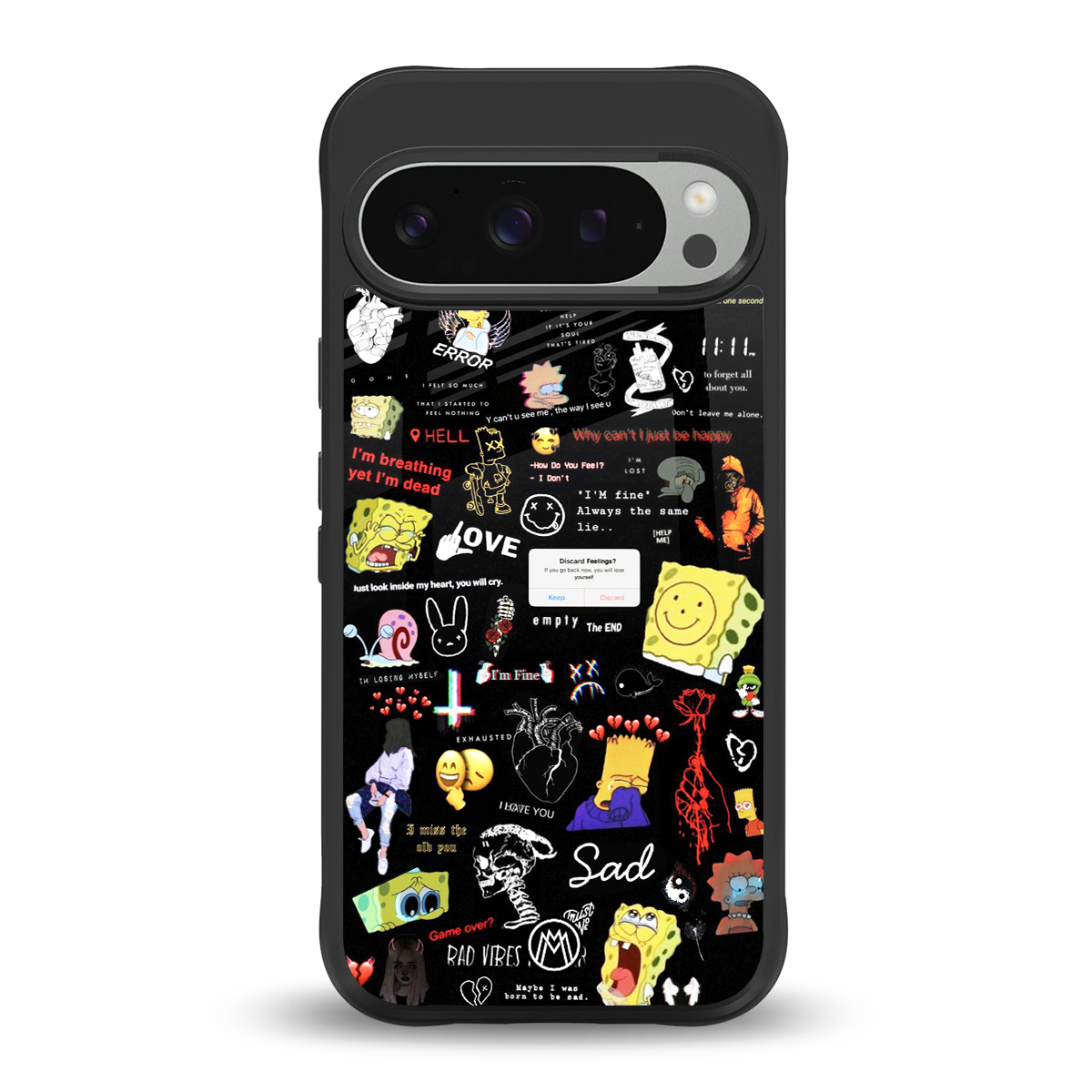black aesthetic collage back phone cover | glass case for google pixel 9 pro xl