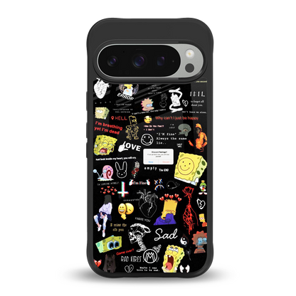 black aesthetic collage back phone cover | glass case for google pixel 9 pro xl