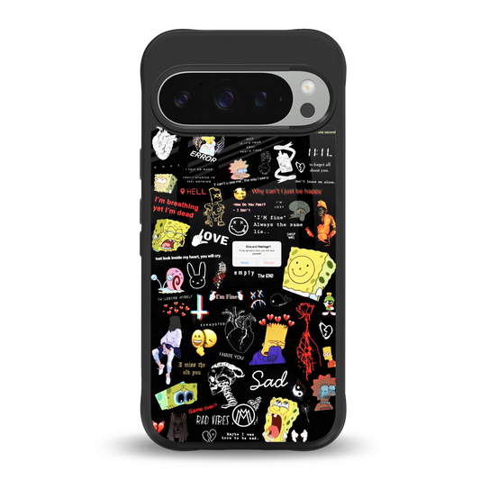 black aesthetic collage back phone cover | glass case for google pixel 9 pro xl