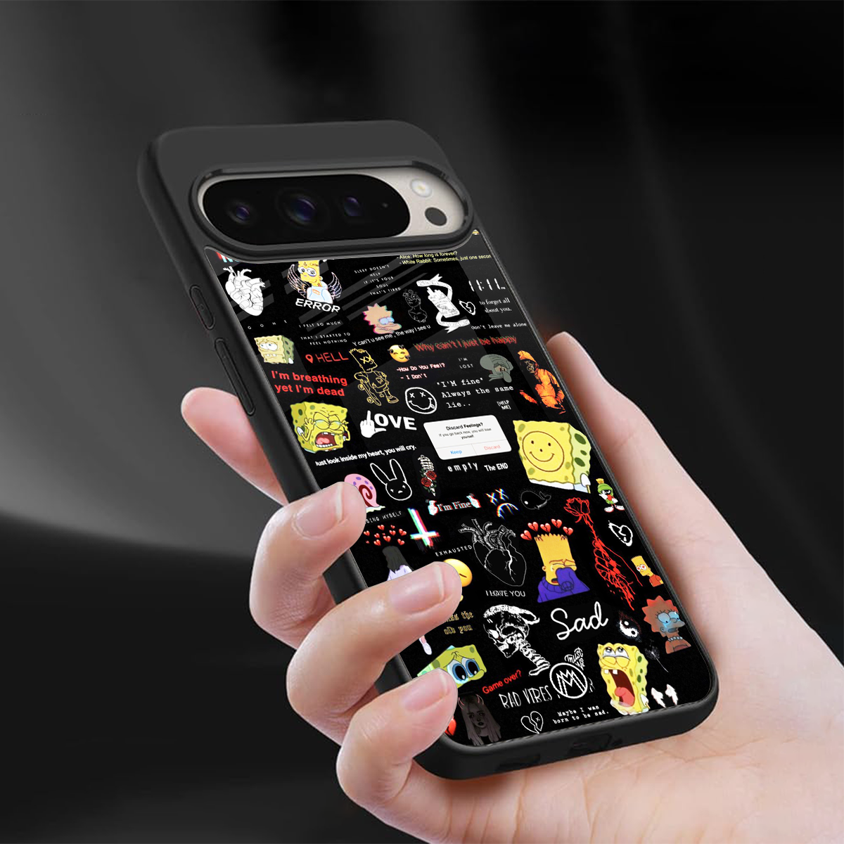 black aesthetic collage back phone cover | glass case for google pixel 9 pro xl