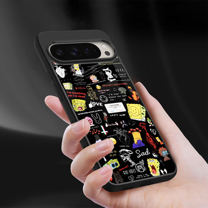black aesthetic collage back phone cover | glass case for google pixel 9 pro xl