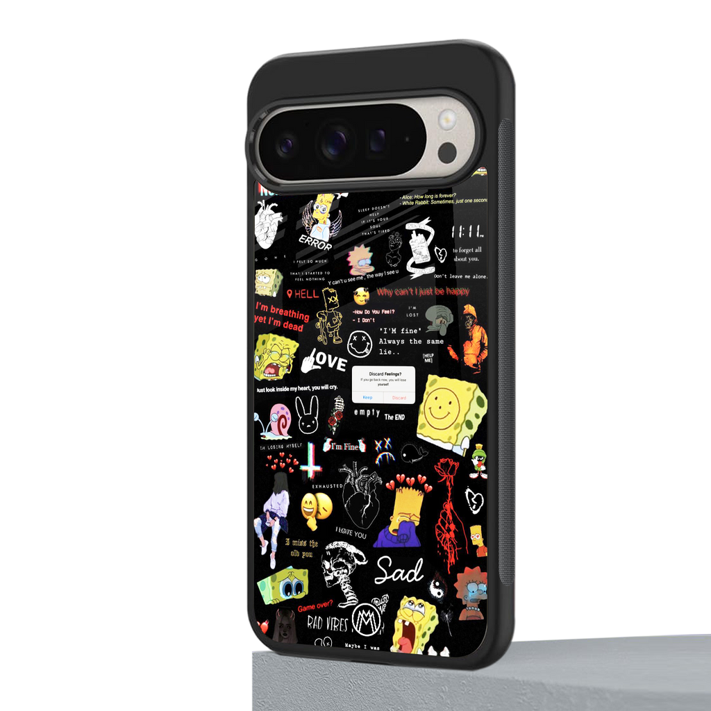 black aesthetic collage back phone cover | glass case for google pixel 9 pro