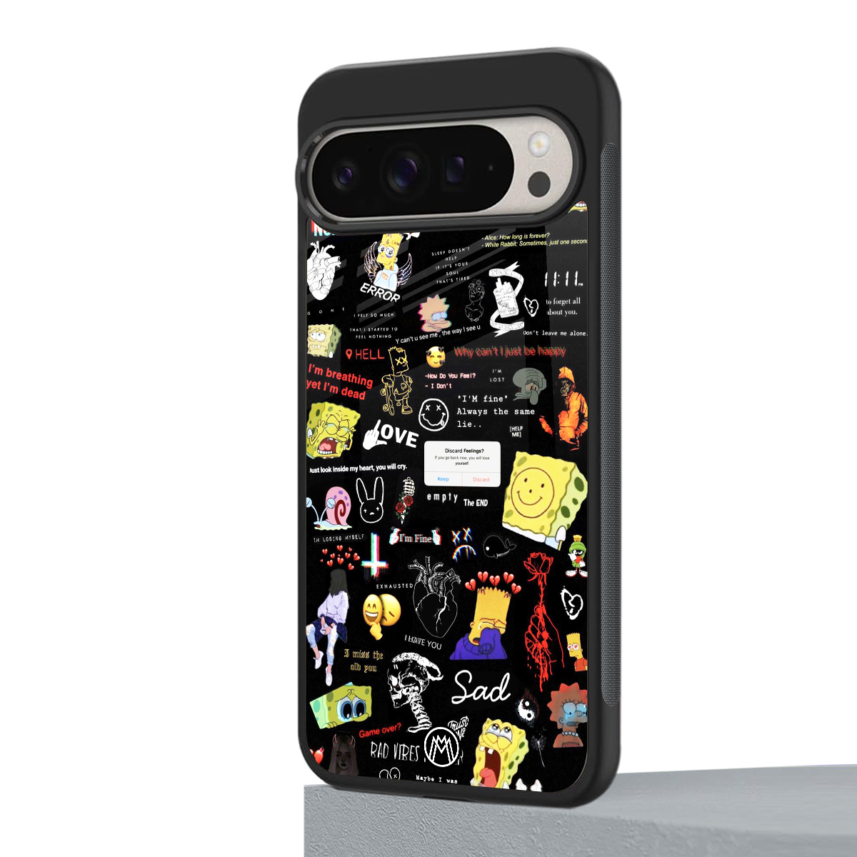 black aesthetic collage back phone cover | glass case for google pixel 9 pro xl