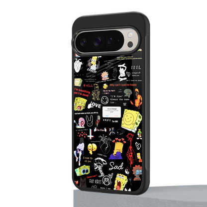 black aesthetic collage back phone cover | glass case for google pixel 9 pro xl