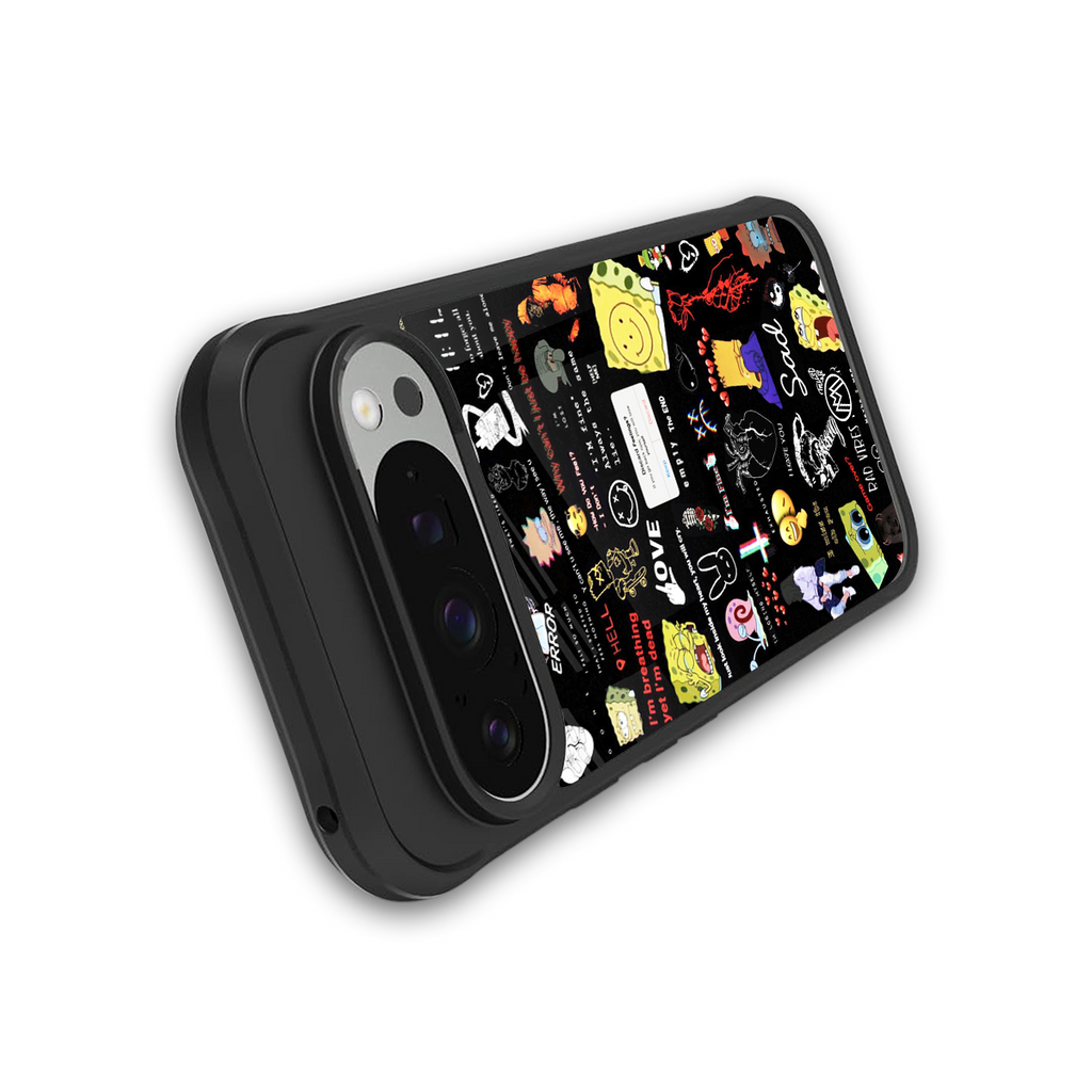 black aesthetic collage back phone cover | glass case for google pixel 9 pro
