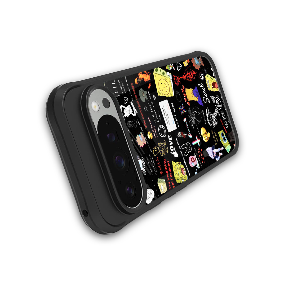 black aesthetic collage back phone cover | glass case for google pixel 9 pro xl