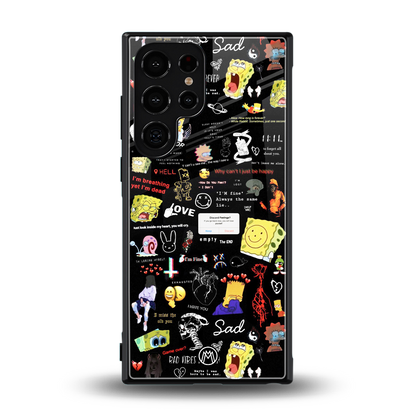 black aesthetic collage back phone cover | glass case for samsung galaxy s24 ultra