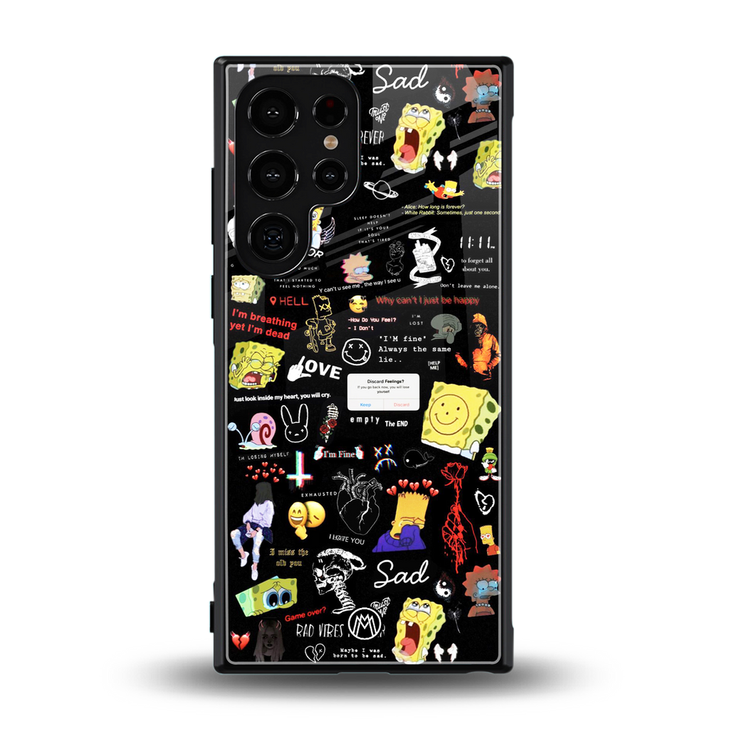 black aesthetic collage back phone cover | glass case for samsung galaxy s23 ultra