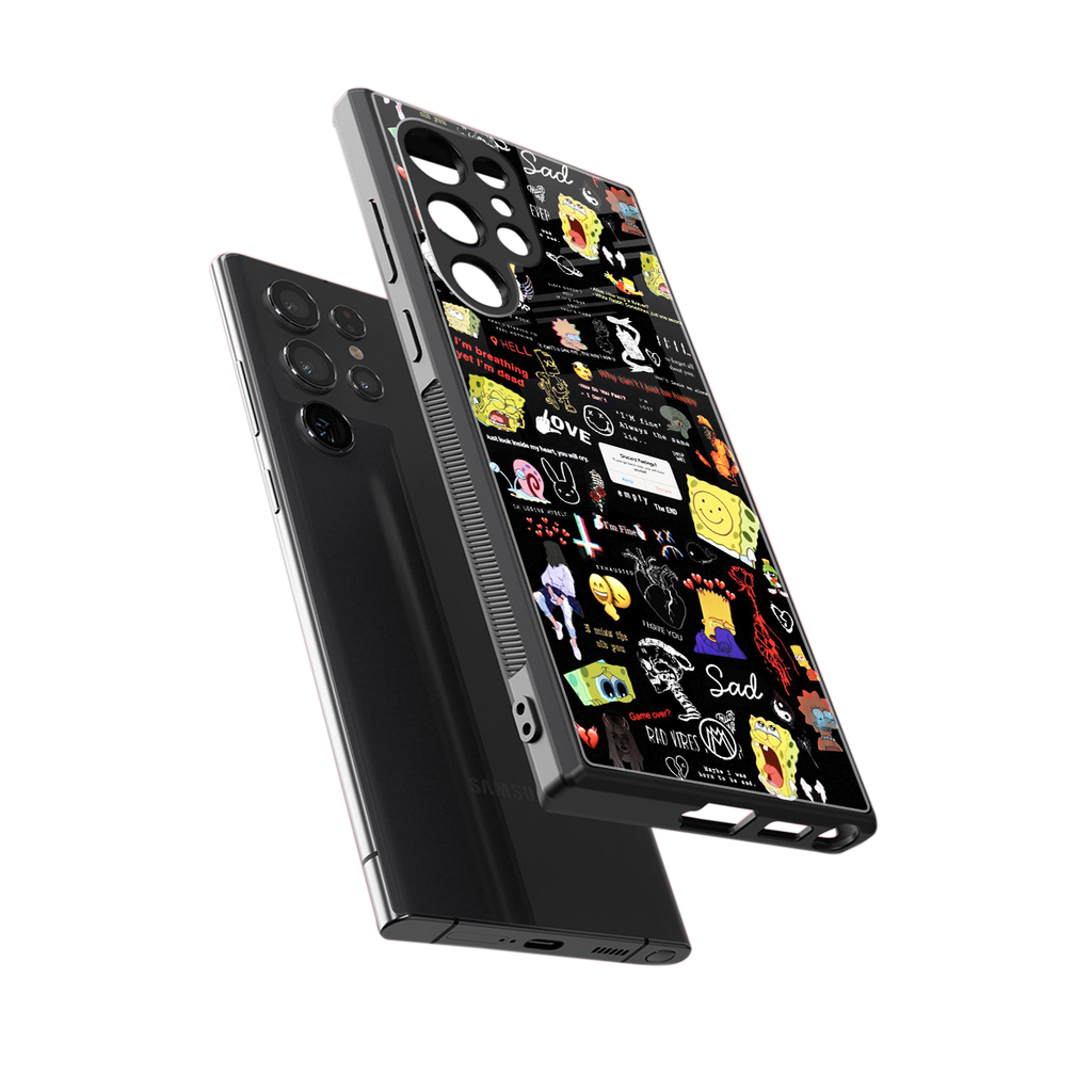 black aesthetic collage back phone cover | glass case for samsung galaxy s24 ultra
