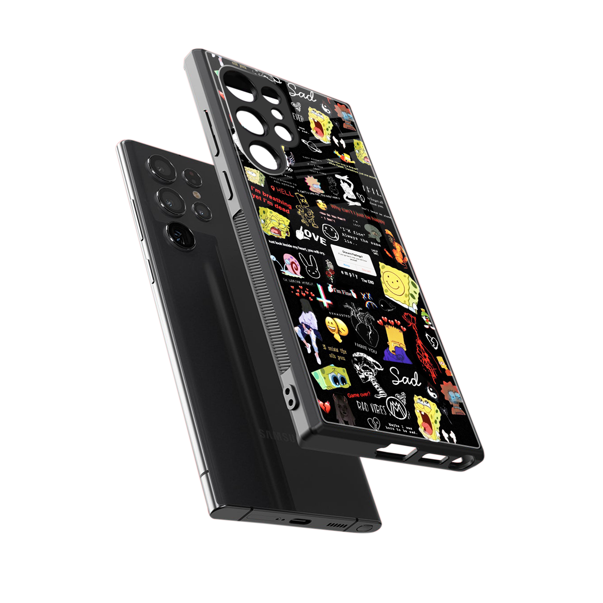 black aesthetic collage back phone cover | glass case for samsung galaxy s24 ultra