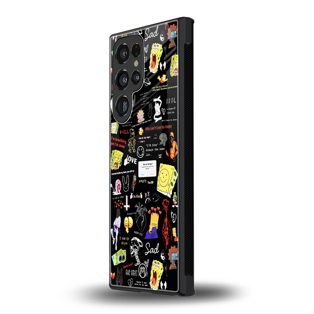 black aesthetic collage back phone cover | glass case for samsung galaxy s24 ultra