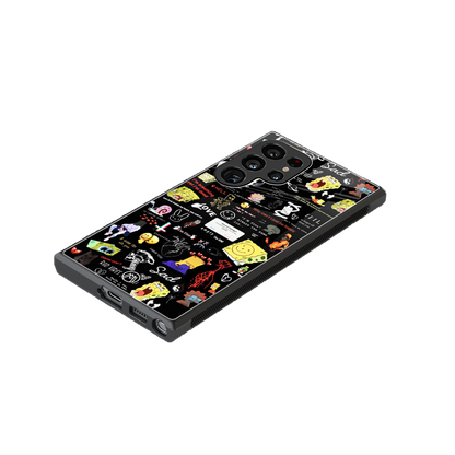 black aesthetic collage back phone cover | glass case for samsung galaxy s24 ultra