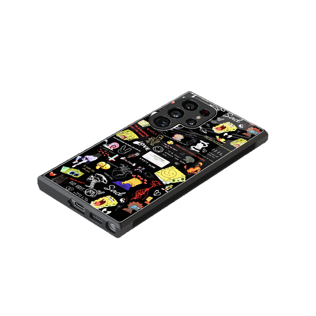 black aesthetic collage back phone cover | glass case for samsung galaxy s23 ultra