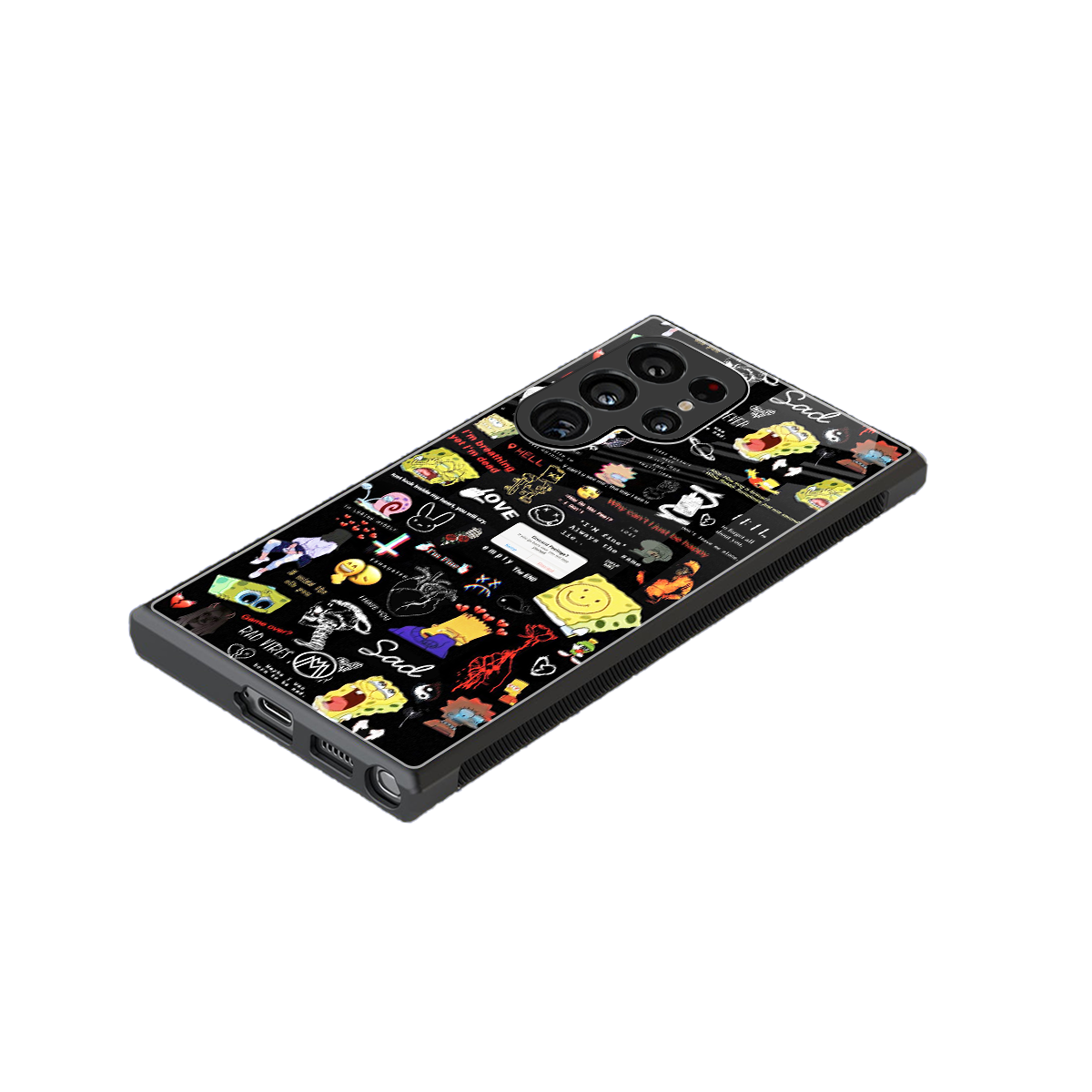 black aesthetic collage back phone cover | glass case for samsung galaxy s23 ultra