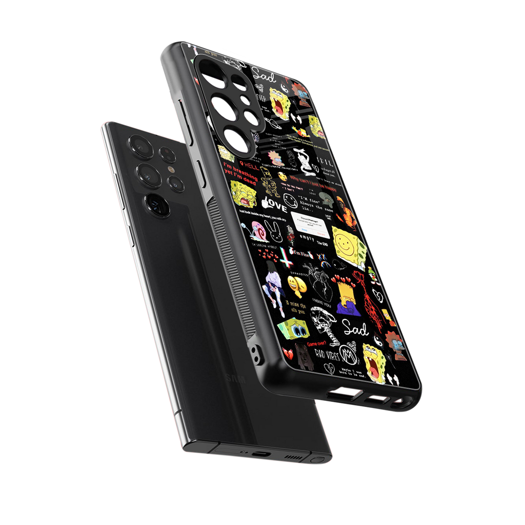 black aesthetic collage back phone cover | glass case for samsung galaxy s25 ultra