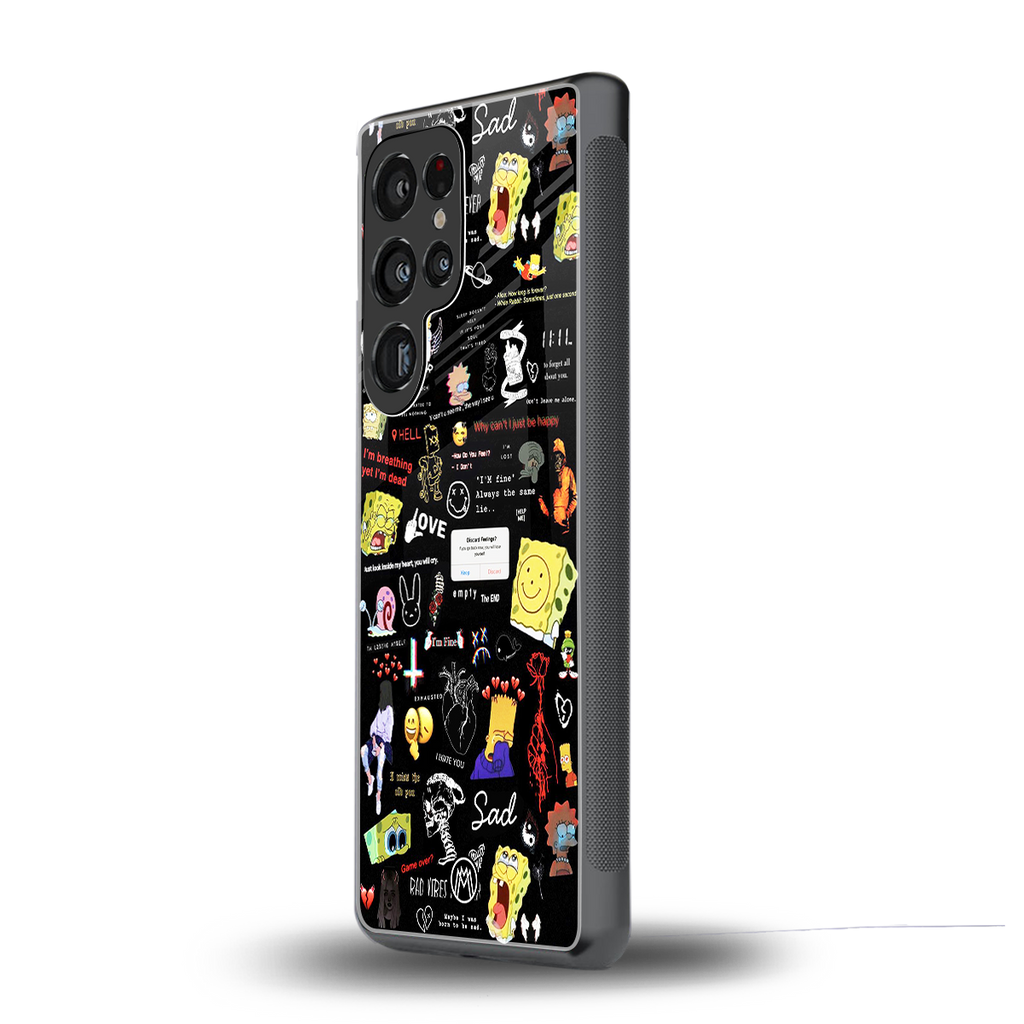 black aesthetic collage back phone cover | glass case for samsung galaxy s25 ultra