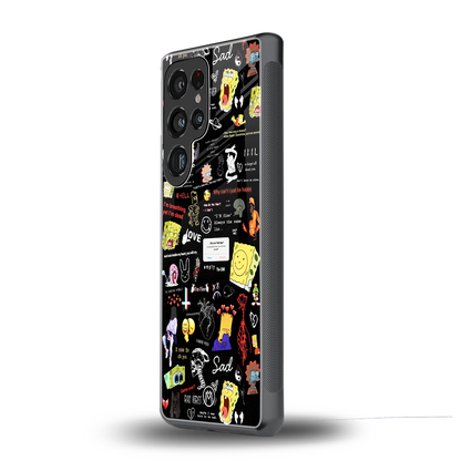 black aesthetic collage back phone cover | glass case for samsung galaxy s25 ultra