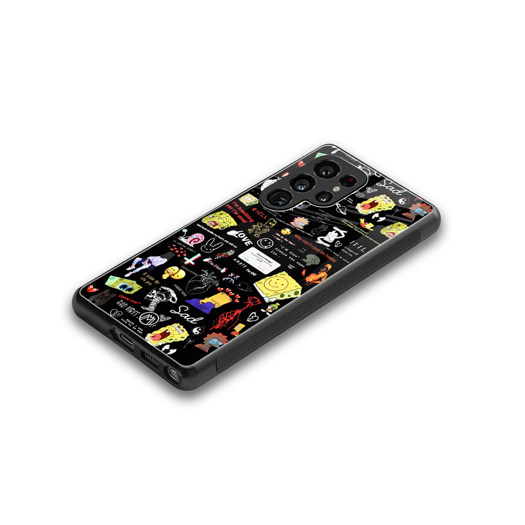 black aesthetic collage back phone cover | glass case for samsung galaxy s25 ultra