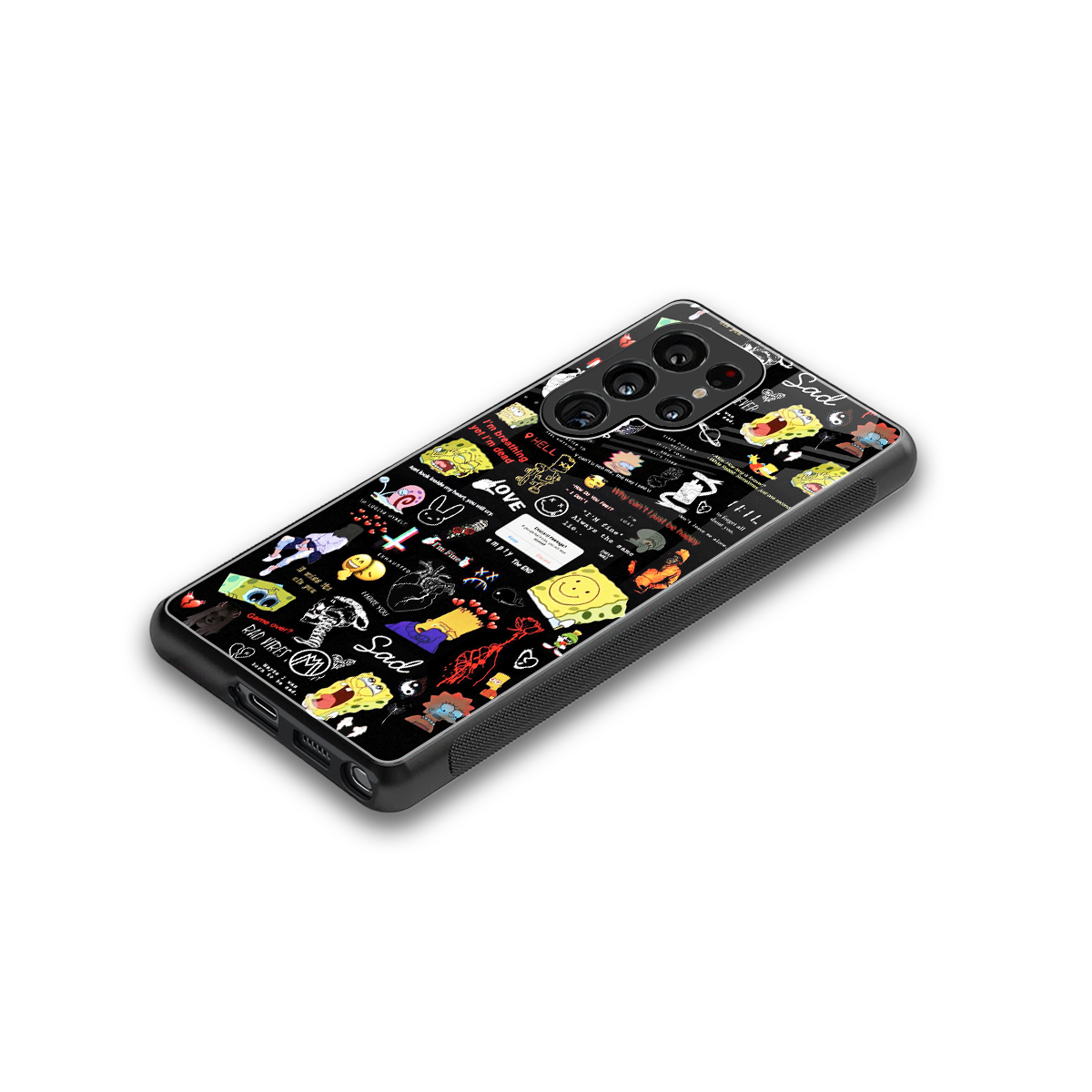 black aesthetic collage back phone cover | glass case for samsung galaxy s25 ultra