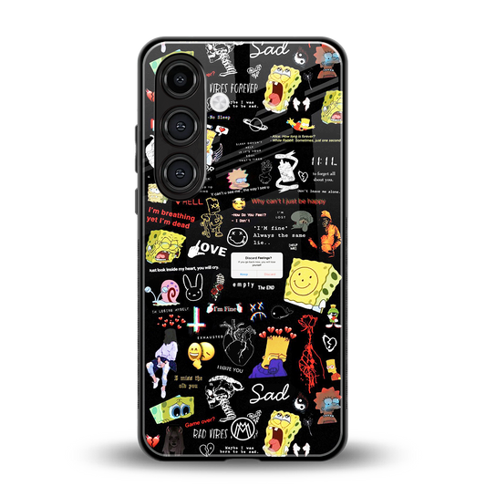 black aesthetic collage back phone cover | glass case for samsung galaxy s24 plus