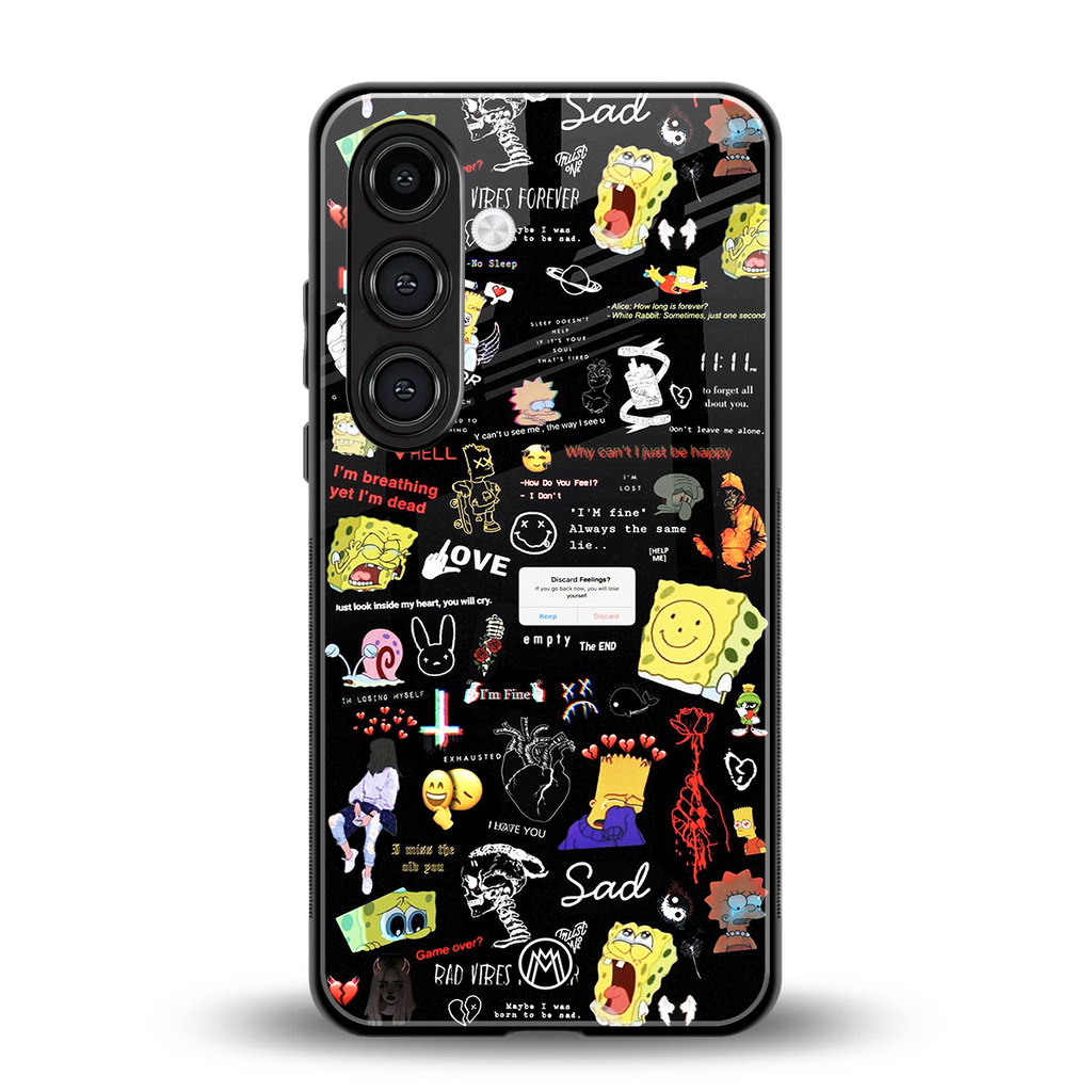 black aesthetic collage back phone cover | glass case for samsung galaxy s24 fe