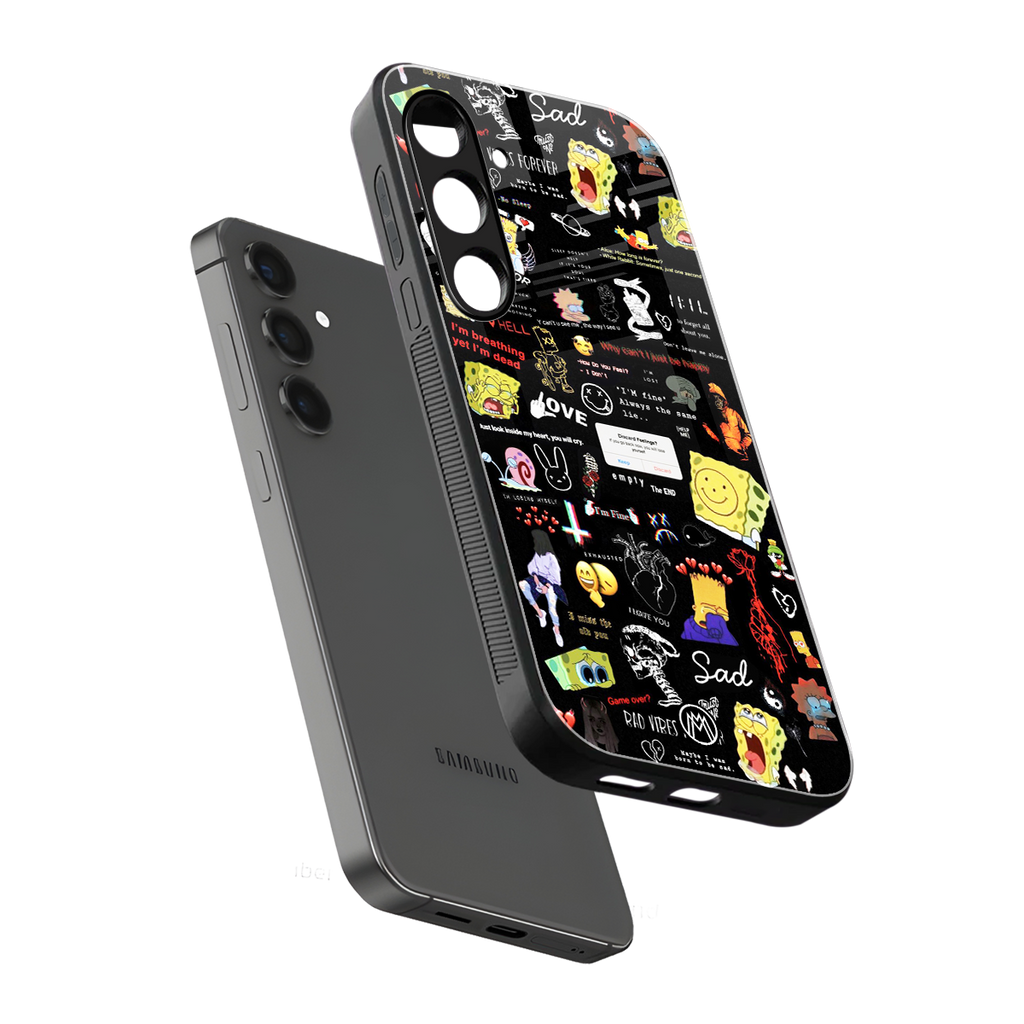 black aesthetic collage back phone cover | glass case for samsung galaxy s24