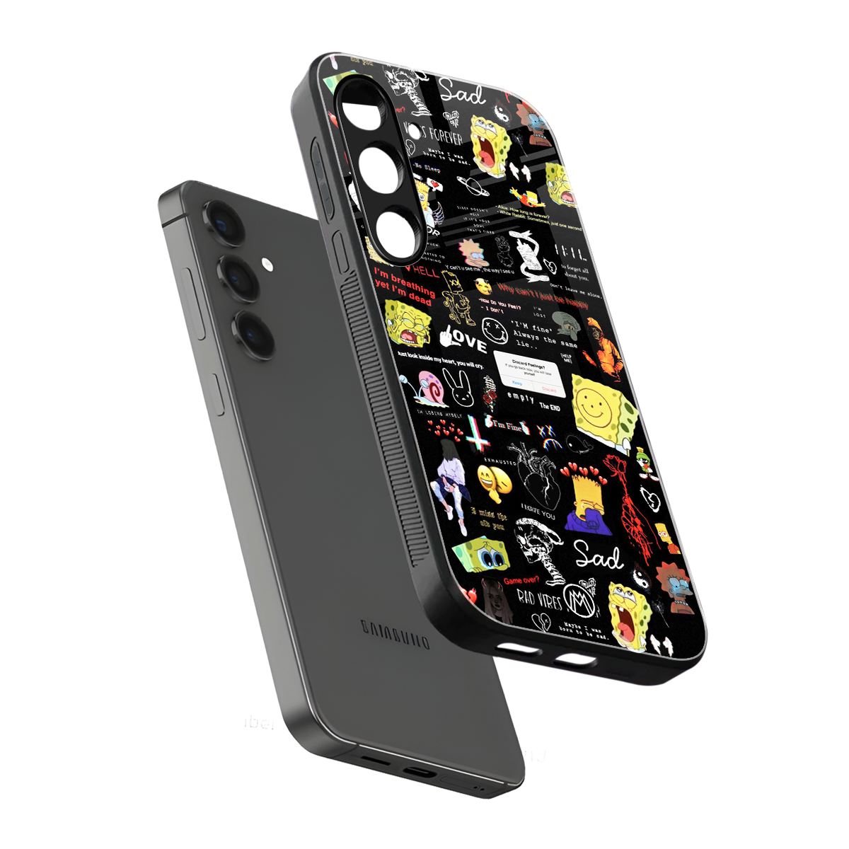 black aesthetic collage back phone cover | glass case for samsung galaxy s24 fe